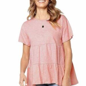 Tommy Hilfiger Pink Tiered Babydoll Short Sleeve Top Women’s Size XXL